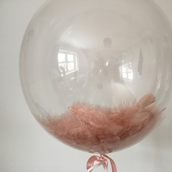 Гелиевые шары  Bubble с перьями, (коричневые) 60 см